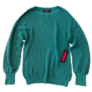 NWT Rock & Roll Denim Reversible Rib Knit Sweater Turquoise Women’s Medium